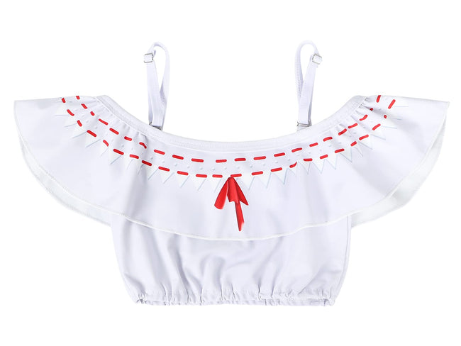 COTRIO Princess Bathing Suit for Girls Princess Swimsuit Girl Floral Ruffle 2 Piece Bikini Set Swimming Suits Off Shoulder Beach Swimwear Size 6 (5-6 Years, Blue) Main Image