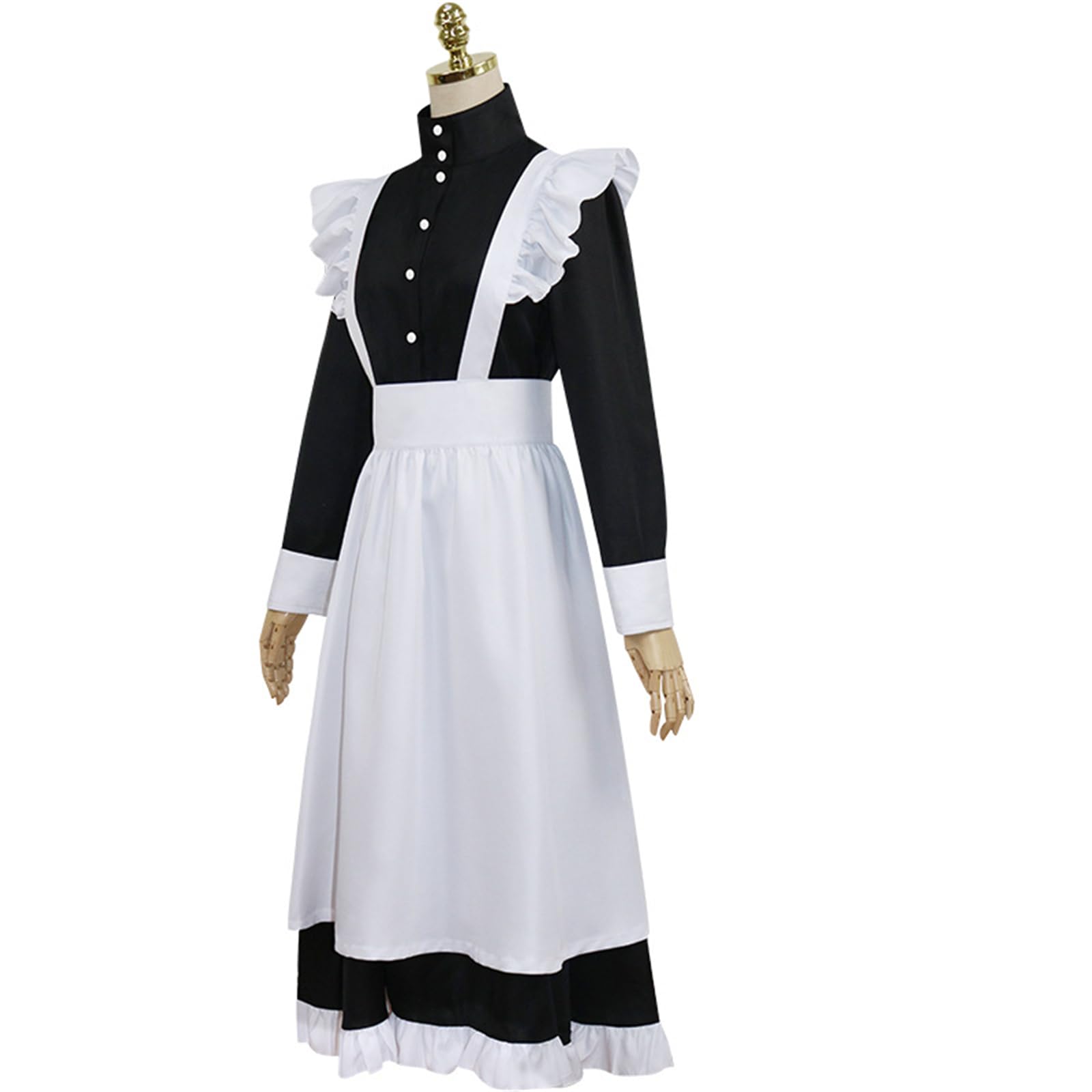 YJCOS Women's Classic Maid Long Dress Black and White Apron Lolita Housekeeper Cosplay Costume Uniform