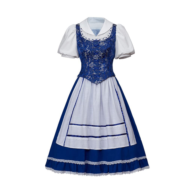 VEECOOCOS Princess Belle Cosplay Costume Belle Village Dress Women's Blue Maid Dress-XXL Hover Image