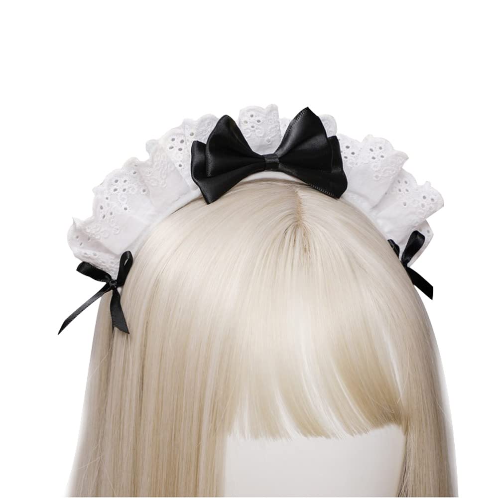 C-ZOFEK Women's French Maid Headband Ribbon Lace Kawaii Headwear Headpiece for Halloween Christmas Costume
