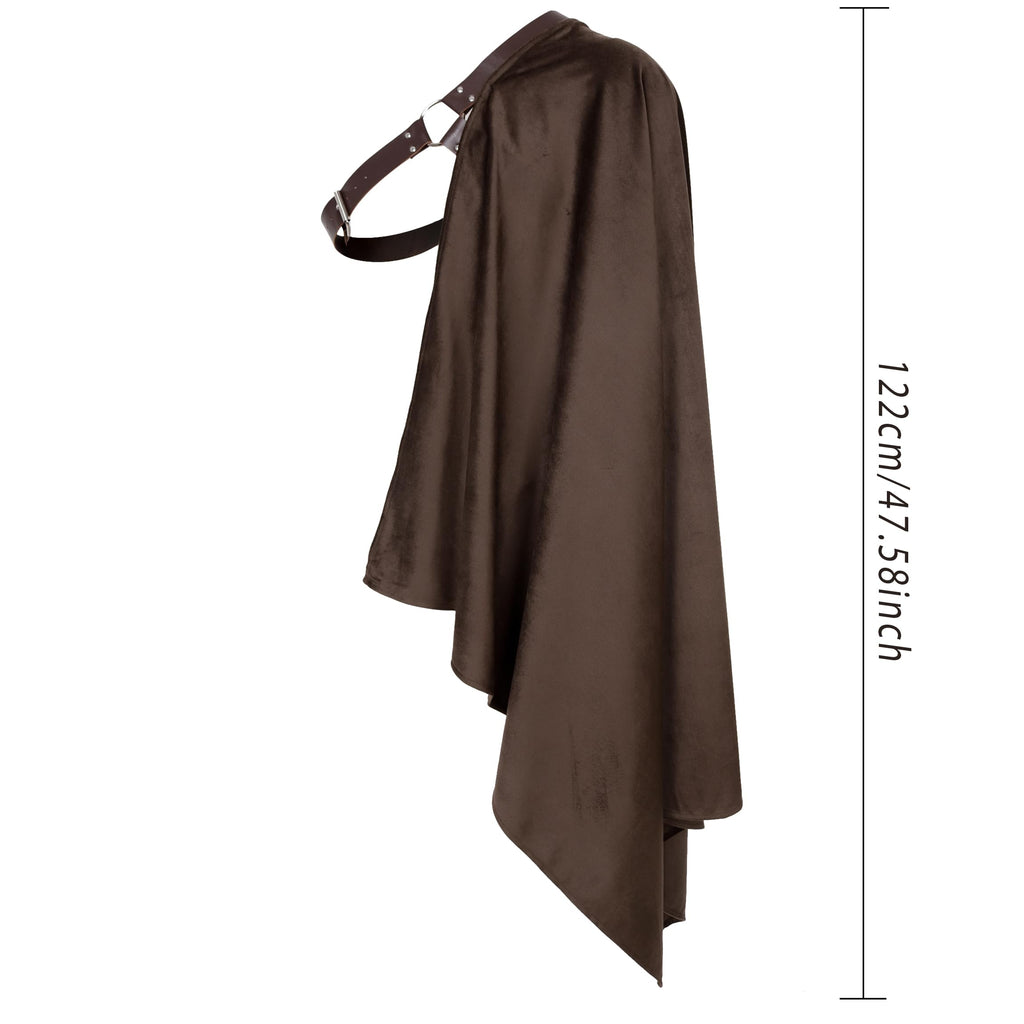 L'VOW Samurai Half Shoulder Cape Medieval Cloak Shawl with Belt Warrior Cape Shrug Halloween Dune Costume for Men(Brown)
