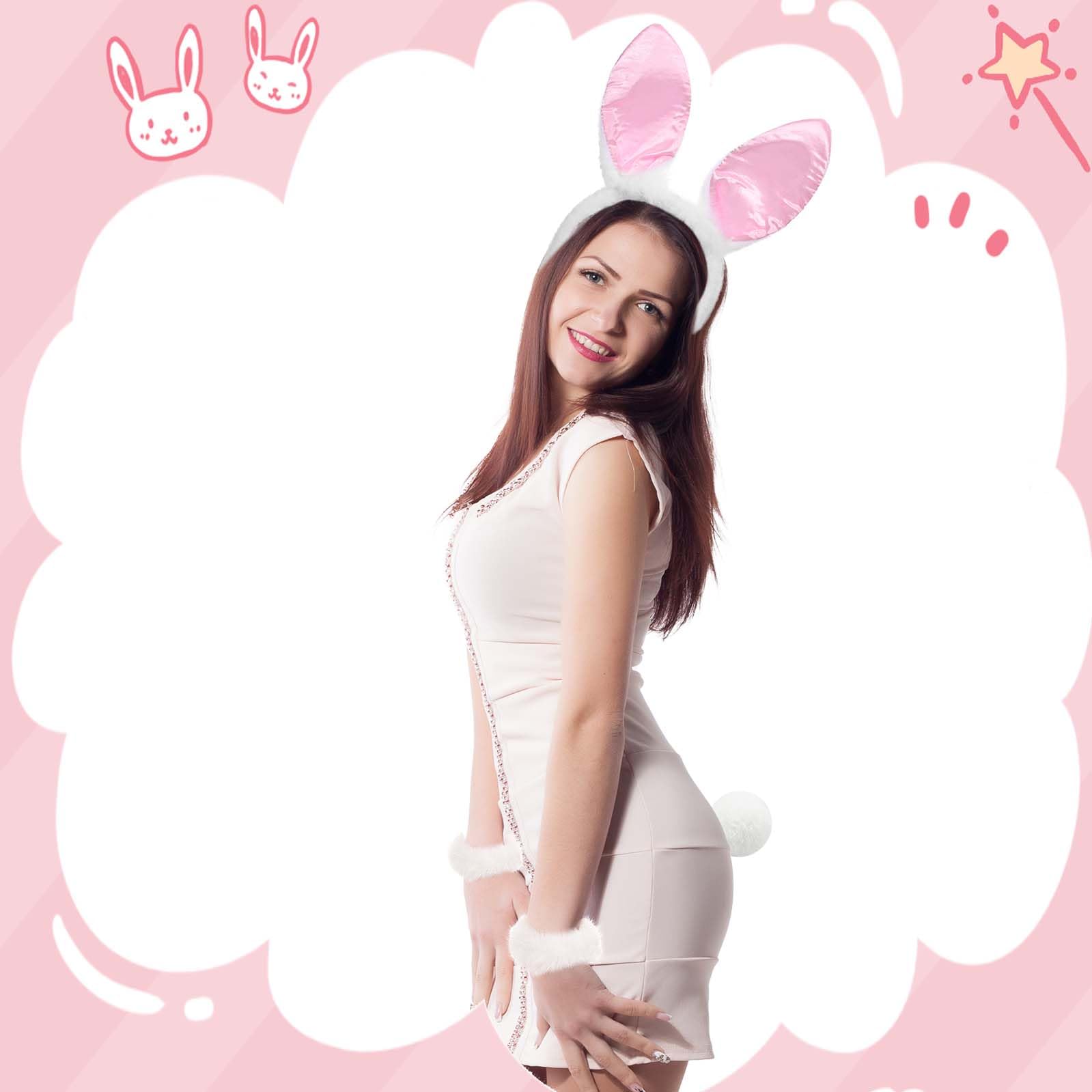 GANSHAYA 4 Pcs Halloween Bunny Girl Accessories Bunny Headband Tail White Bracelets Rabbit Costume for Women Halloween Cosplay Party Dress Up
