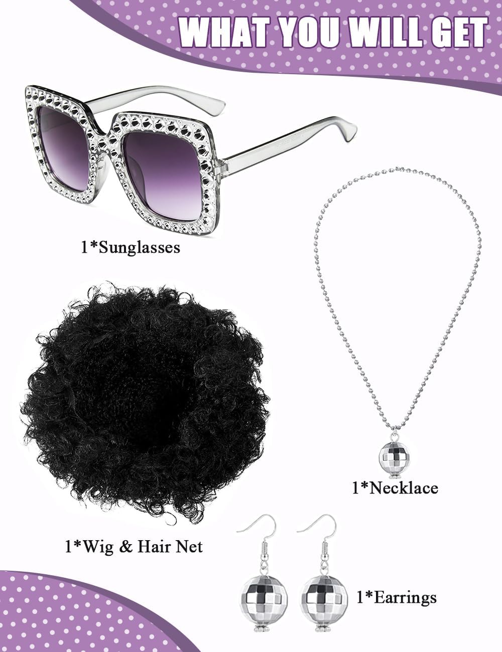 Women 70s Disco Costume 8 PCS Disco Outfit for Halloween Cosplay Party