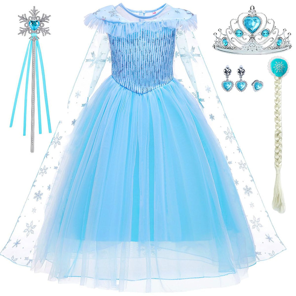 iTVTi Little Girl Princess Dress Halloween Carnival Cosplay Costume with Accessories Blue, 3-4 Years (Tag 110)