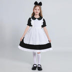Weixinbuy Black Halloween Costume for Girls Kids Maid Costume Apron Fancy Dress Halloween Dress-Up Cosplay Costume Outfits with Headband and Stocking for Girl 13-14 Years