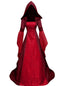 BITSEACOCO Deluxe Witch Dress Costume for Women, Vintage Embroidered Renaissance Victorian Gothic Hooded Vampire Gown Dress Cosplay (Red, XL)