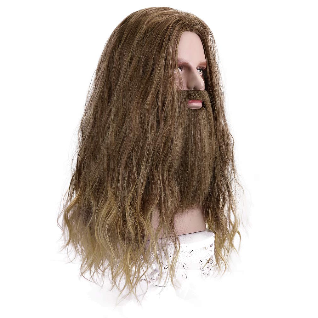 PARTY ZONE Long Brown Cosplay Thor Wig and Beard-Synthetic Rogue Anime Wigs - Jesus Beards Funny Party Hair Aquaman Wig(Brown)