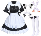 Anime French Cat Maid Apron Fancy Dress Cosplay Costume Headwear Gloves Socks Set(Black M)