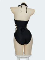 MEOWCOS Women One Piece Swimsuits with Skull Design Cut Out Gothic Swimsuit Bathing Suit Black