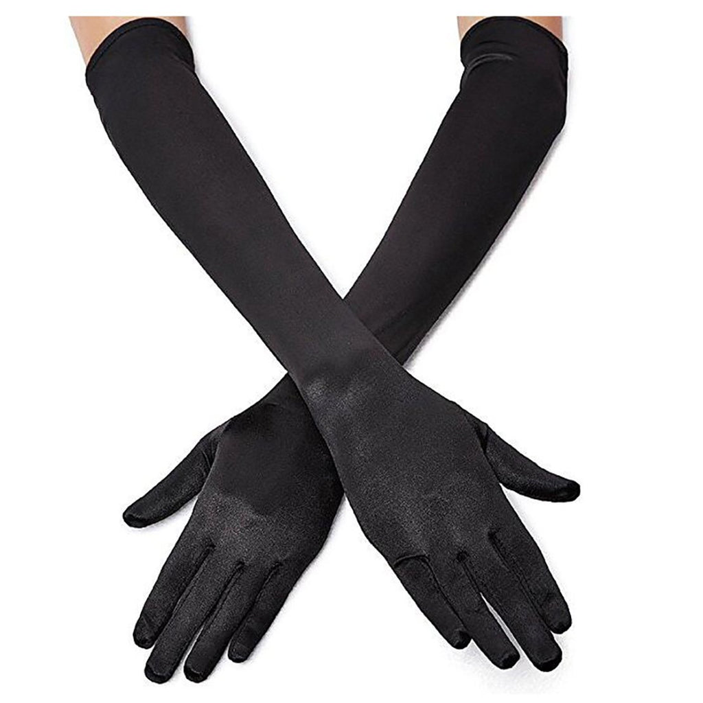 Lansian Long Black Opera Party Gloves for Women 1920s 20s Satin Gloves Elbow Length Bridal Evening Dress Costumes, 21''