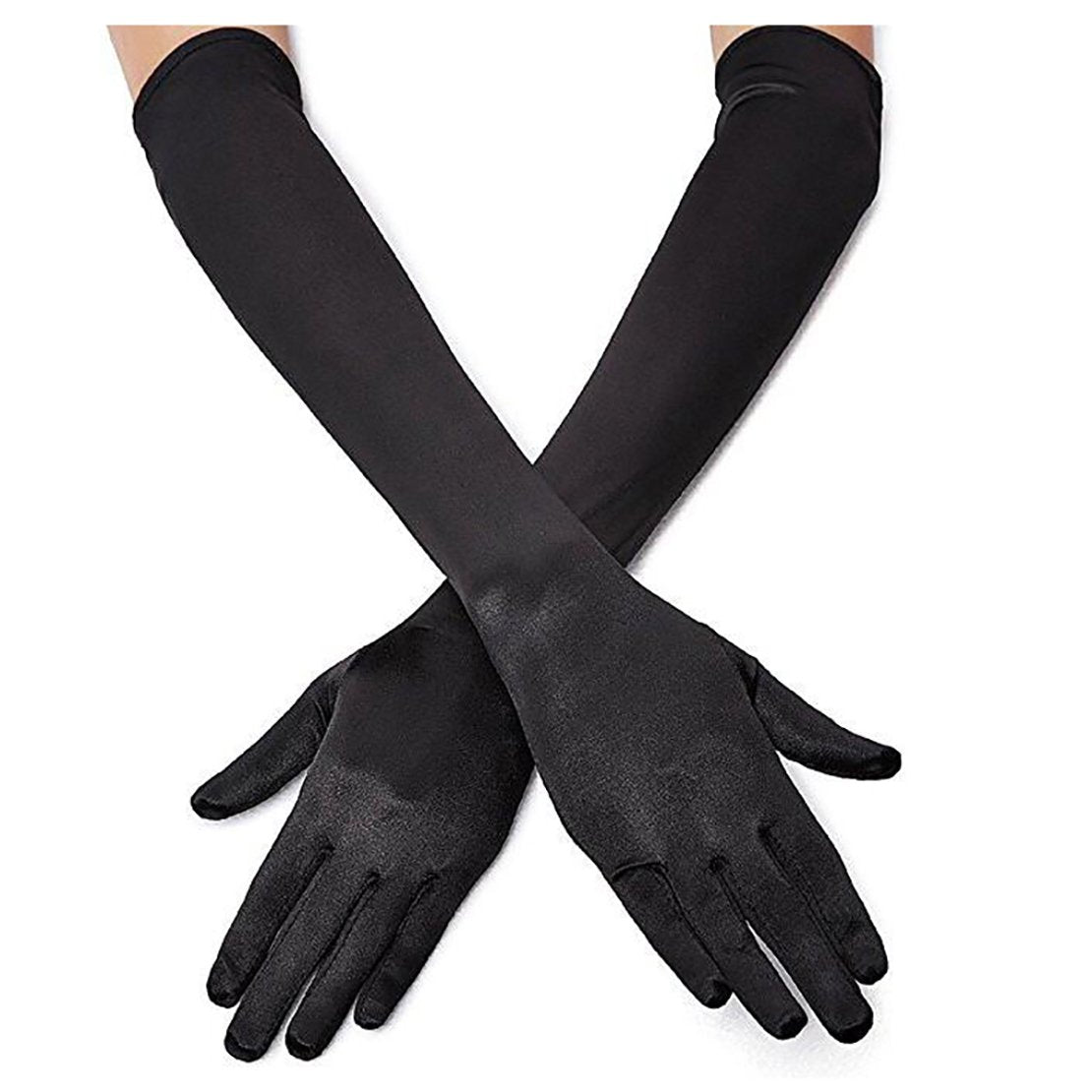 Lansian Long Black Opera Party Gloves for Women 1920s 20s Satin Gloves Elbow Length Bridal Evening Dress Costumes, 21''