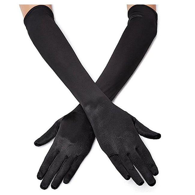 Lansian Long Black Opera Party Gloves for Women 1920s 20s Satin Gloves Elbow Length Bridal Evening Dress Costumes, 21'' Hover Image