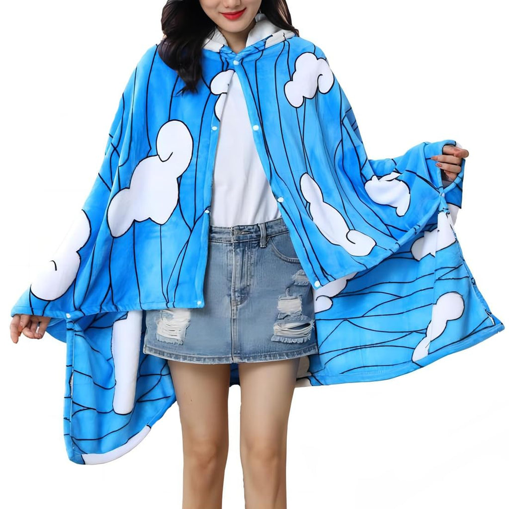 Juejuezi Hooded Wearable Blanket Hoodie Throw Blanket Cloak Cosplay Costume Shawl Wrap Nap Quilt 160x100 cm/63x40in(Blue,One Size)