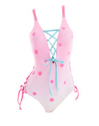 haikyuu Women Anime One Piece Swimsuit Set Swimwear Outfit Kawaii Bathing Suit Sexy Pink Blue (Medium, Pink Polka Dots)