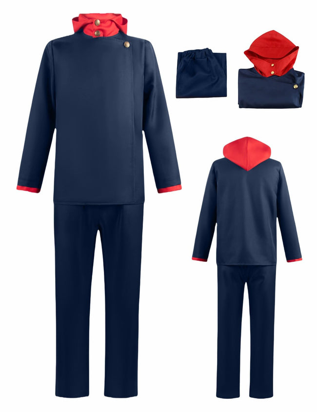 Men's Cosplay School Uniform Men Blue Black Hooded Jacket Pants Full Set Halloween Costume Adult Outfit (Blue, L) Hover Image