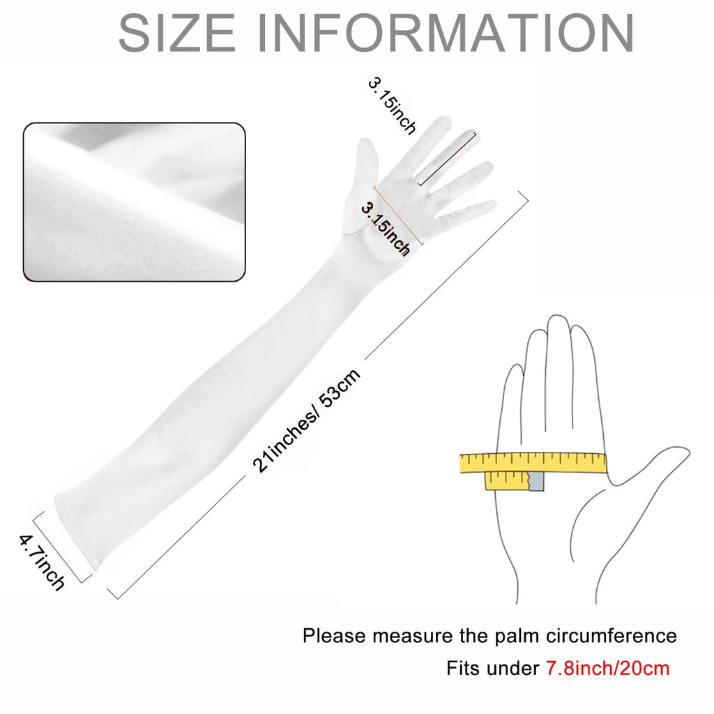 Lansian Women's 21'' Long Satin Gloves White Elbow Length 1920s Opera Bridal Dance Gloves For Evening Party Opera Costume, White