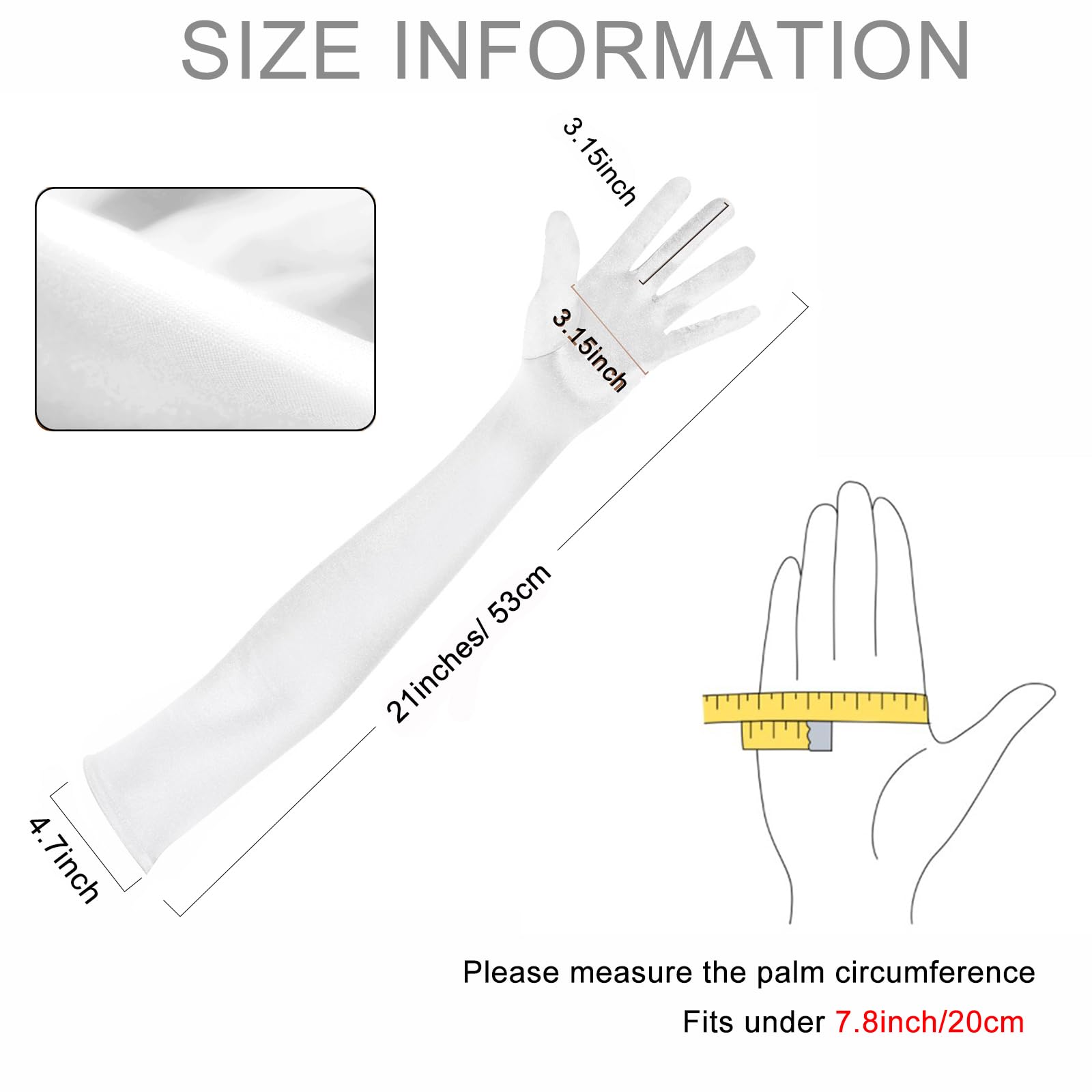 Lansian Women's 21'' Long Satin Gloves White Elbow Length 1920s Opera Bridal Dance Gloves For Evening Party Opera Costume, White