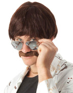 ALLAURA Compatible with Sonny Bono Wig – 60s 70s Men’s Short Brown Wig + Mustache for Hippie, Singer, TV Star, Cop, Detective Costumes – Liberty Duo, Limu & Doug, Uncle Rico, Retro Halloween Outfit