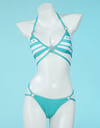 haikyuu Women Cosplay Swimsuit with Wrap Skirt Anime Two Piece Bathing Suit Halter Rave Swimwear Blue