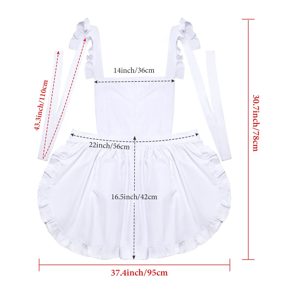Keymall White Retro Apron Bow Headband High Thigh for Women Girls Halloween Dress Up Costume (Set B)