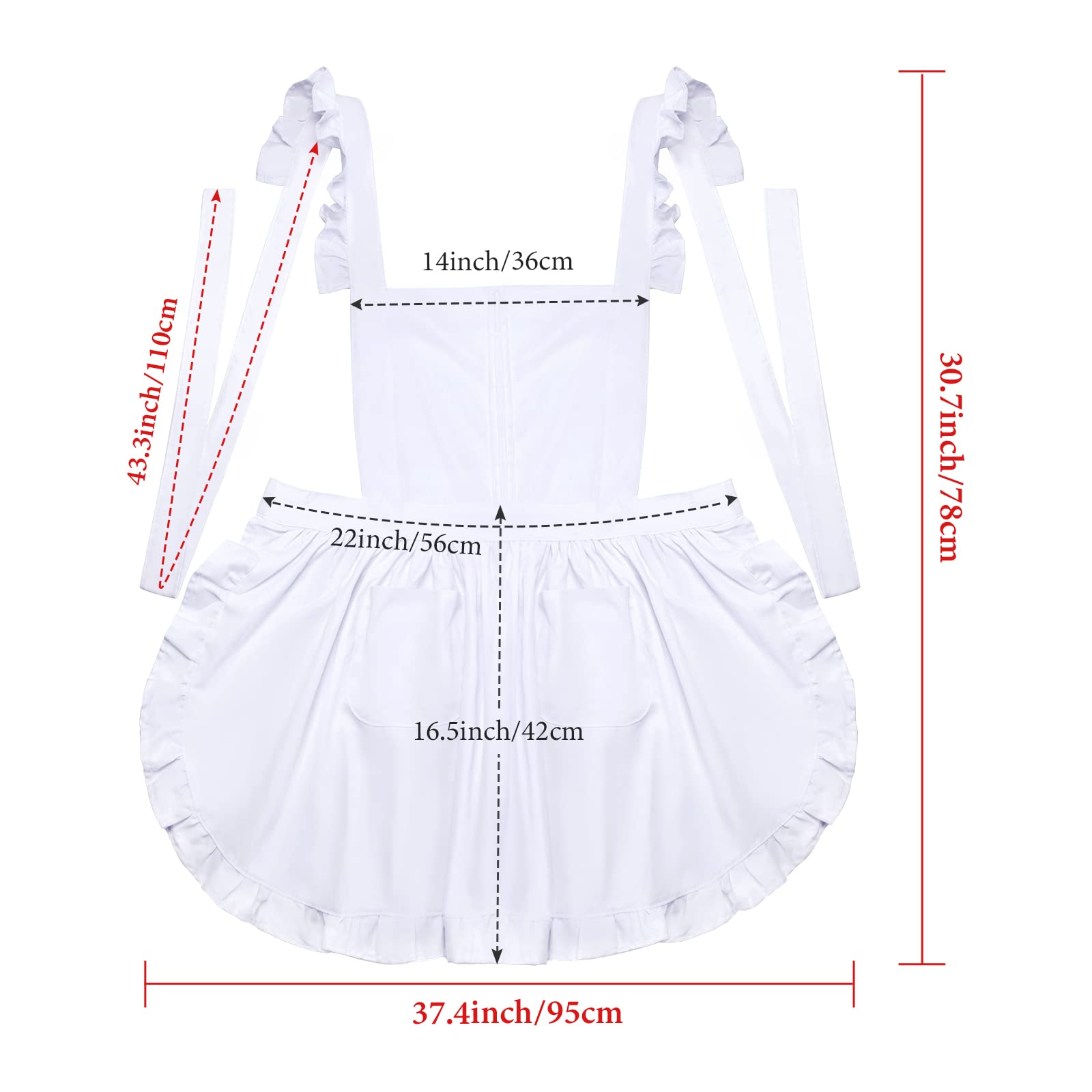 Keymall White Retro Apron Bow Headband High Thigh for Women Girls Halloween Dress Up Costume (Set B)