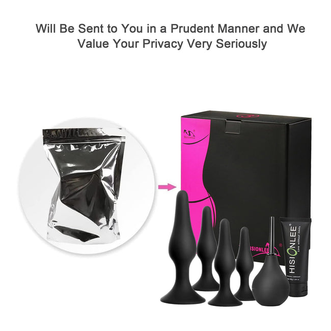 Anal Plug Sex Toys,HISIONLEE 5PCS Sex Anal Toys Silicone Butt Plug Training Kit for Adult Sex Toys & Games Women Male and Beginners (Black) Main Image