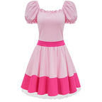 KaKaxi Halloween Costume Pink Evening Dresses with Waist Belts Gloves Hats Golden Crown Leggings Earrings Accessories for Women,S