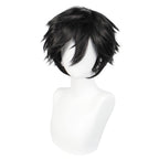ANOGOL Hair Cap+ Short Black Wig for Men Short Black Men's Wigs for Cosplay Black Anime Cosplay Wig Layered Black Party Wigs with Bangs for Halloween Costume Christmas Peluca Negra Synthetic Hair