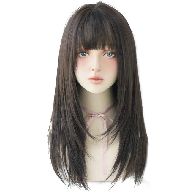 7JHH WIGS Black Wigs with Bangs Synthetic Dark Brown Wig Long Straight Wig for Women Party and cosplay wig (23" Natural Black NEW Hover Image