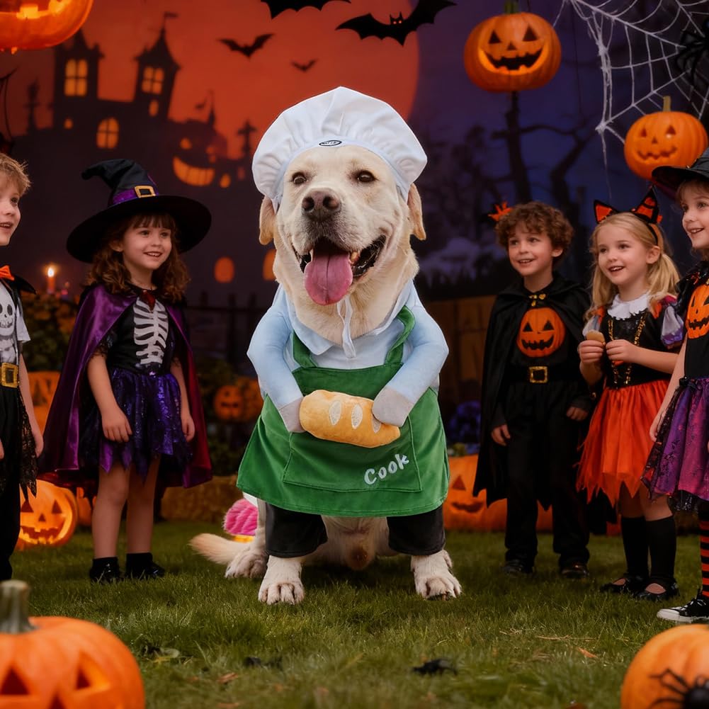 Dog Halloween Vampire Devil Cloak Cape, Red Black Classic Pet Costume for Small Medium Large Dogs, Holiday Cosplay Special Events (Chef-Green, B1)