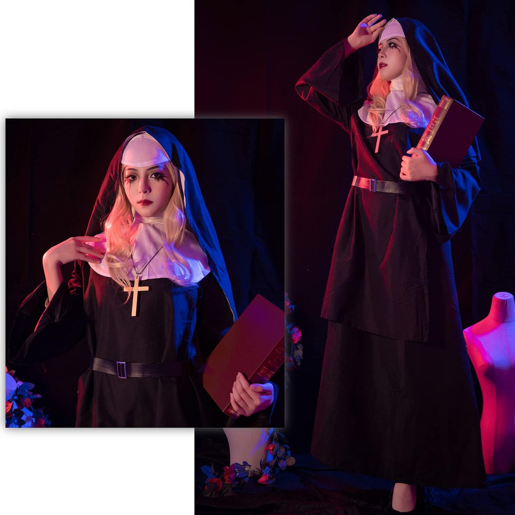 NSPSTT The Nun Costume for Women Nun Dress Halloween Cosplay for Men Nun Costume 5pcs Set