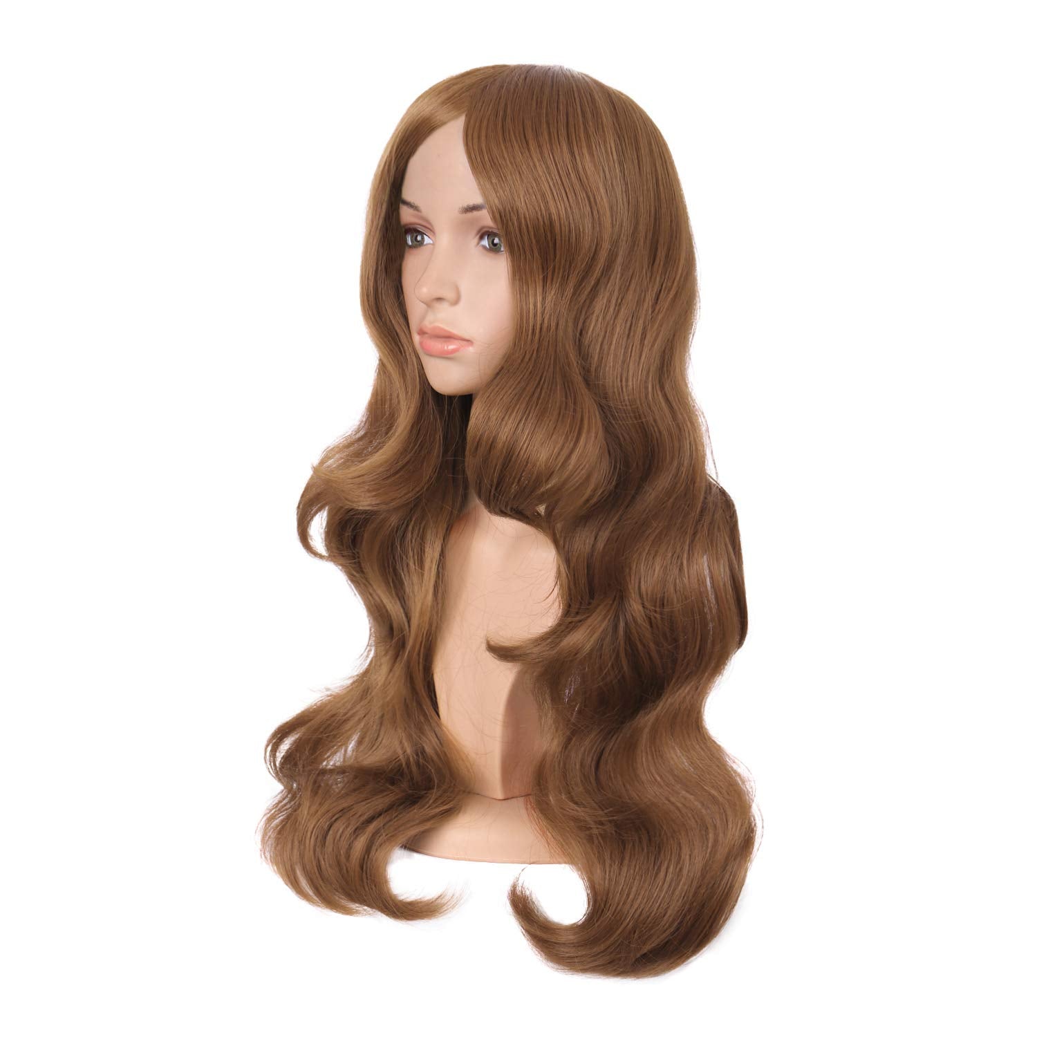 MapofBeauty 24 Inch/60cm Charming Synthetic Long Wavy Side Bangs Women Party Anime Cosplay Wig (Light Brown)