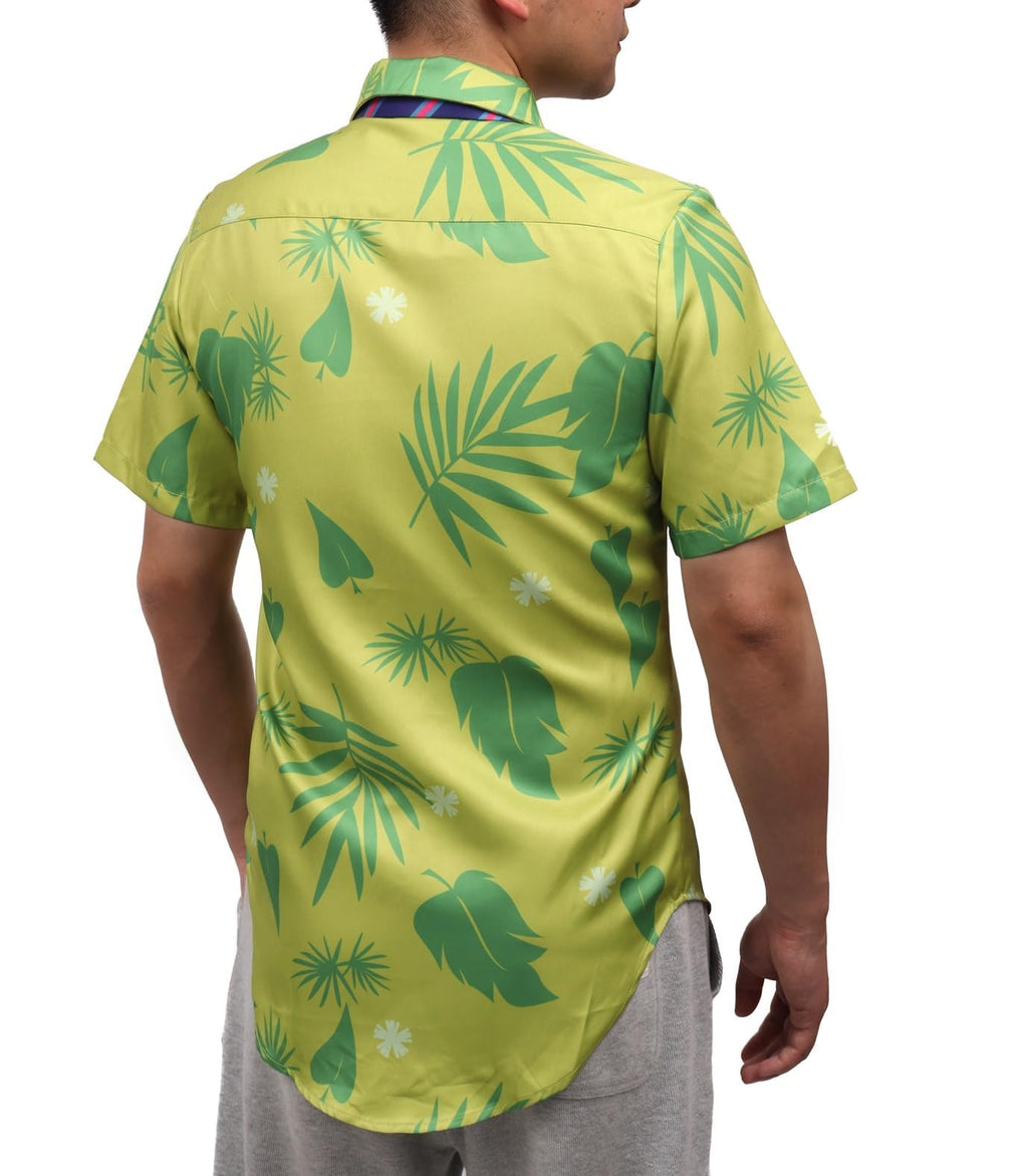 DAZCOS US Size Green Printed T-Shirt Purple Tie for Mens Hawaiian Floral Shirts Cosplay or Casual Holiday Beach Shirts