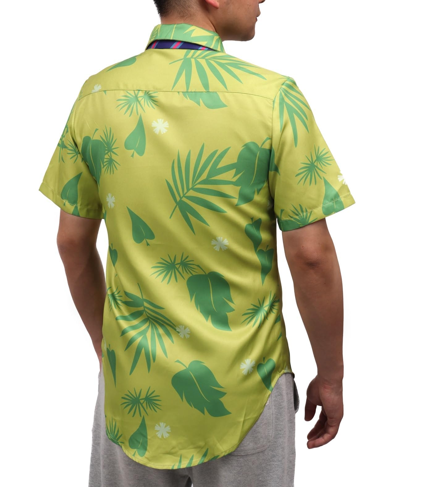 DAZCOS US Size Green Printed T-Shirt Purple Tie for Mens Hawaiian Floral Shirts Cosplay or Casual Holiday Beach Shirts