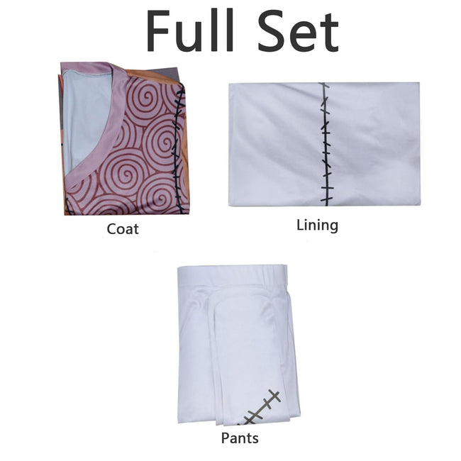 Qcekreu Womens 3 Piece Halloween Sally Cosplay Costume Funny Scar Printed Long Sleeve Dress Adult Christmas Outfit Sets(M,Grey-A) Main Image