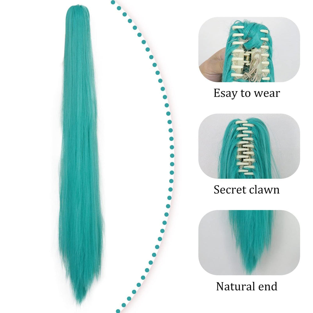 JoneTing 120CM/47inches Green Wigs【+Hair Cap】 Long Greenish Wig with 2 Ponytails for Women Long Straight Green Wigs with Bangs for Cosplay Wig Synthetic Hair for Halloween Christmas Party