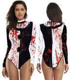 Women Terrifier Cosplay Swimsuit Terrifier Costume Black White Swimwear Set for Halloween Carnival Party (Black White, Large)