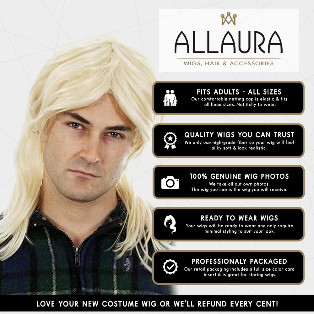 ALLAURA Compatible with Sonny Bono Wig – 60s 70s Men’s Short Brown Wig + Mustache for Hippie, Singer, TV Star, Cop, Detective Costumes – Liberty Duo, Limu & Doug, Uncle Rico, Retro Halloween Outfit