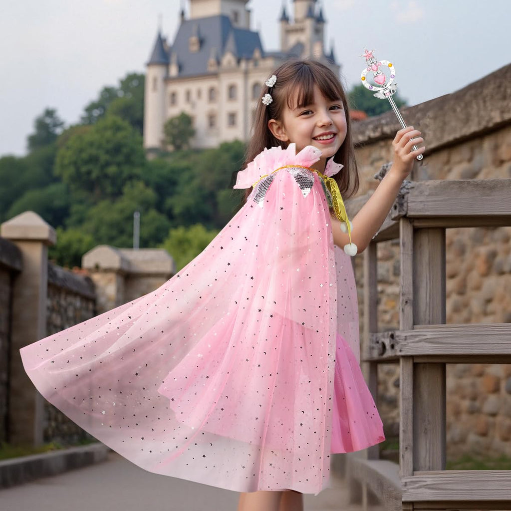 Meland Princess Dress up Clothes for Girl, 11Pcs Princess Cape with Kid Crown Toys,Dresses for Girl 3,4,5,6,7,8 Birthday Gift