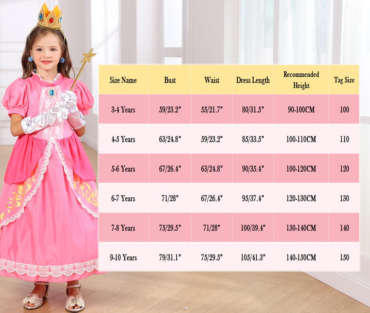 Luzlen Pink Costume for Girls Kids Dress Up Halloween Carnival Cosplay Party Outfit, Pink, 5-6 Years(Label 120)