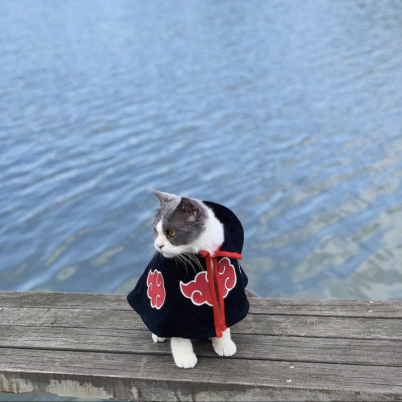 ChoChoCho Anime Cosplay Ninja, Dog Costume & Cat Costume for Halloween, Ninja Cloak for Dogs and Cats, Anime Plush Robe for Dogs Cats Puppies (M/L, Akatsuki)