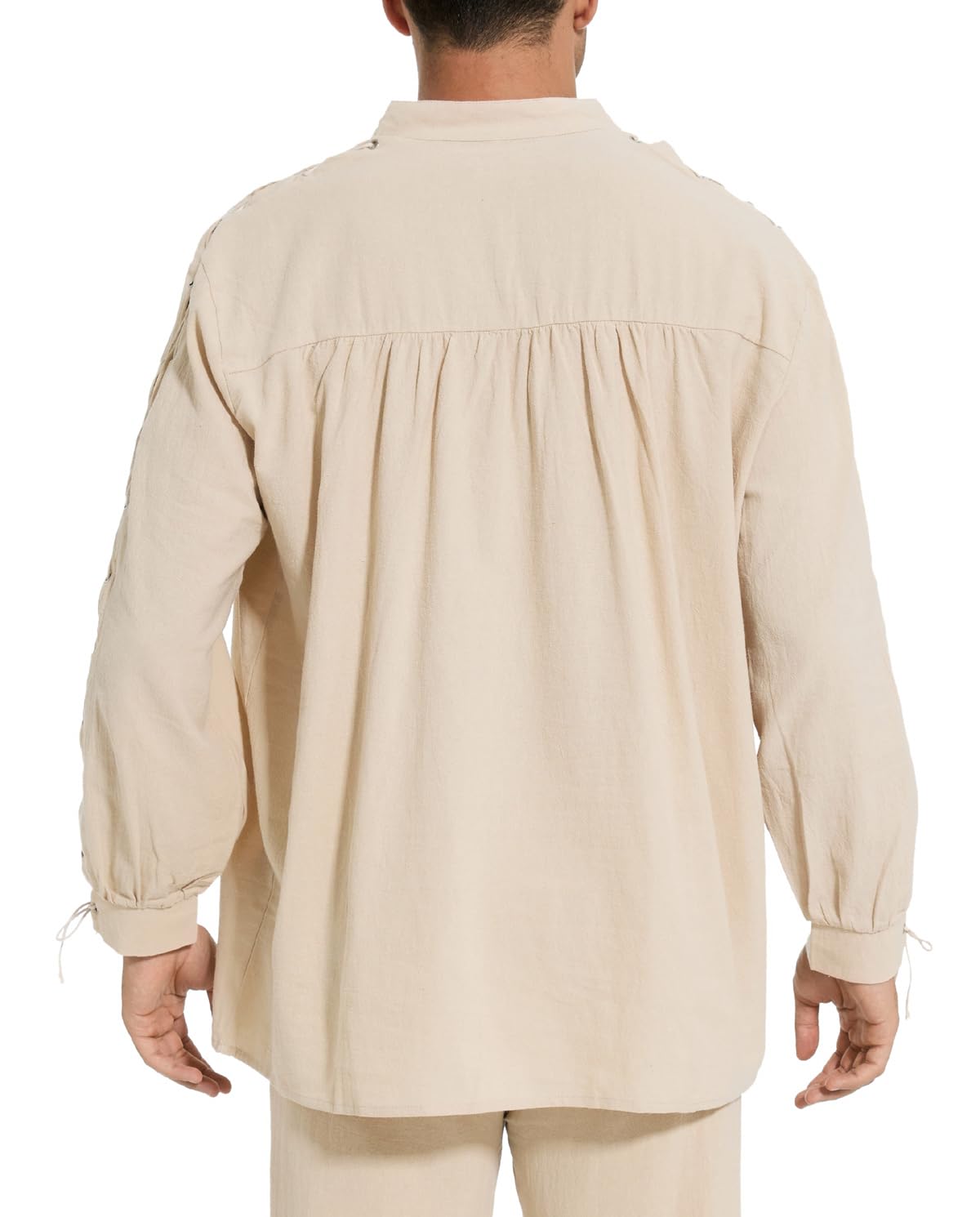 Men's Loose Linen Medieval Gothic Renaissance Shirt Long Sleeve Viking Pirate Mercenary Scottish Costume Beige, Small(Bust 40.0" to 42.5")