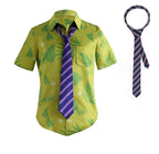 DAZCOS US Size Green Printed T-Shirt Purple Tie for Mens Hawaiian Floral Shirts Cosplay or Casual Holiday Beach Shirts