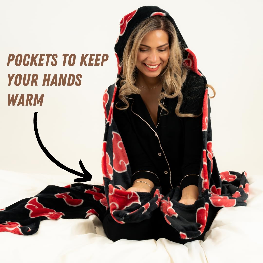 Franco Naruto Anime Akatsuki Cloud Bedding Super Soft and Cozy Wearable Hooded Throw Blanket, 70 in x 50 in (Official Licensed Product) Collectibles