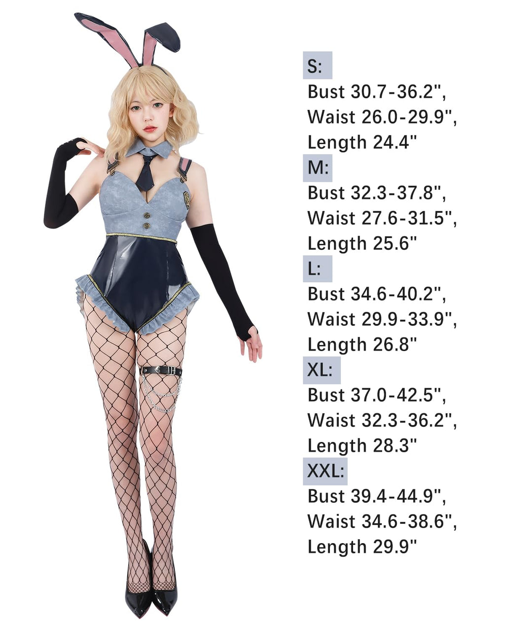 CR ROLECOS Bunny Costume Adults Women Bunny Suit Girl Costume with Ruffle One Piece Bodysuit Stockings Set M