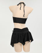 MEOWCOS Gothic Bat Pink Bikini Set Swimsuit Heart Buckle Halter Lace-up Top and Triangle Panty Bathing Suit Swimwear