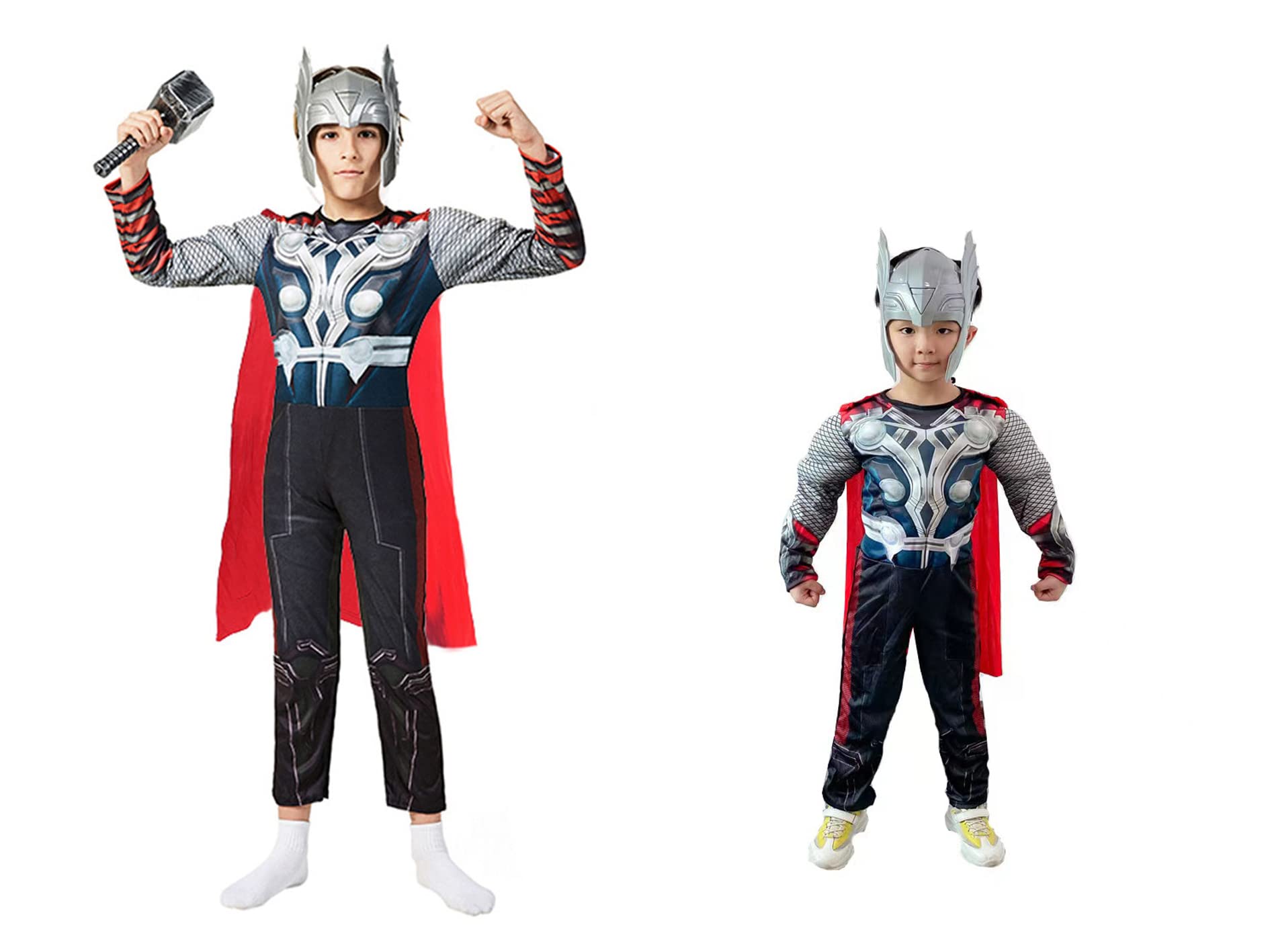 BMJDGM Children's superhero Thor costume Classic Muscle Costume Suit,Includes headpiece, hammer, cape (Small)…