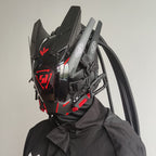KYEDAY Punk Mask Cosplay for Men, Round Light with Braids Mask Cosplay Halloween Fit Party Music Festival Accessories, Red, Large
