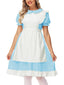 Blue Maid Costume Women Alice White Apron Dress Lolita Princess Wonderland Costumes XL