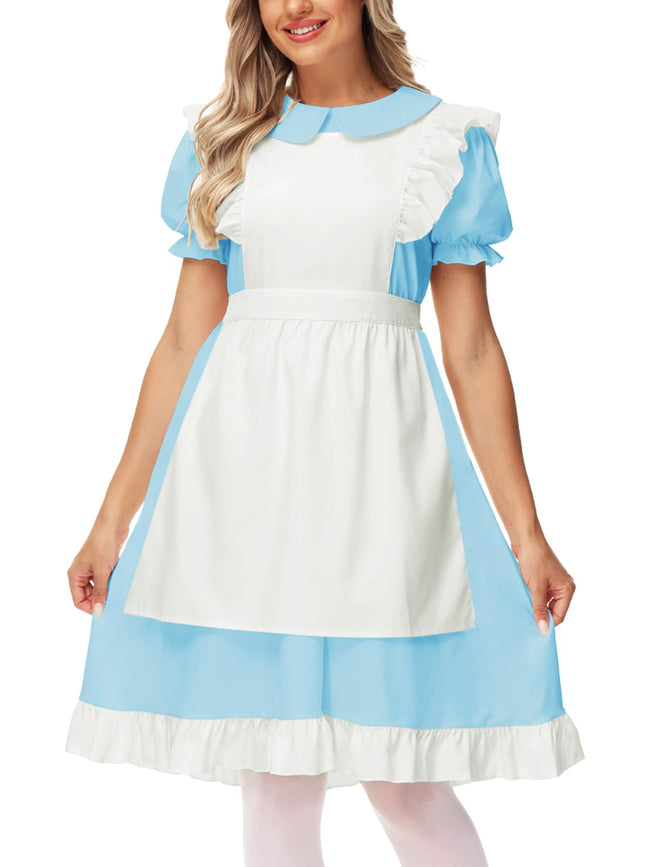 Blue Maid Costume Women Alice White Apron Dress Lolita Princess Wonderland Costumes XL Hover Image